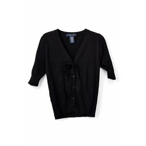 Jones Wear Black Ribbed Tie Front Cardigan Top Womens Size Small Rayon Blend